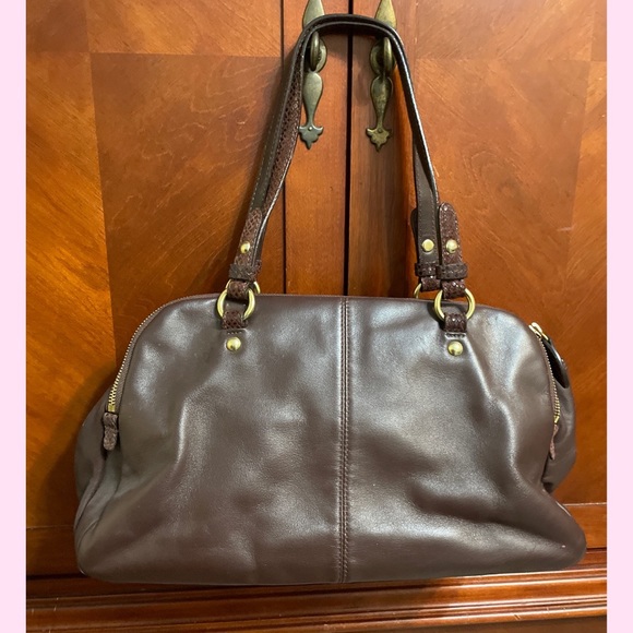 Coach Brown Leather Handbag with kisslock accent - Picture 2 of 9